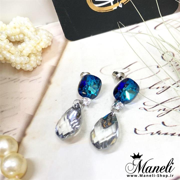 گوشواره سواروسکی آبی و سفید زنانه 140076